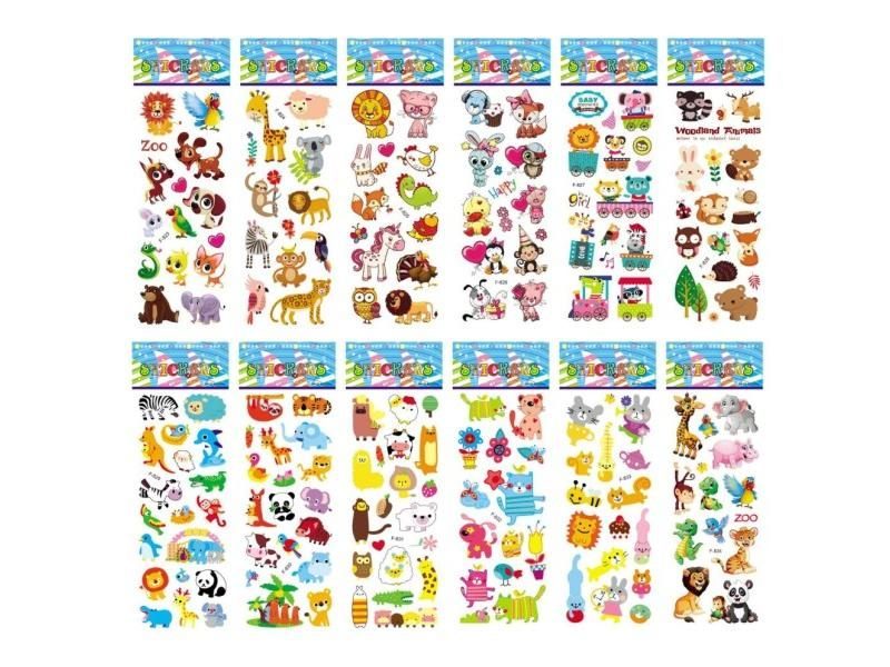 12 Sheets/Pack Kids 3D Puffy Bulk Cartoon Zoo/Fruit Stickers For Birthday Gift Carousel 1