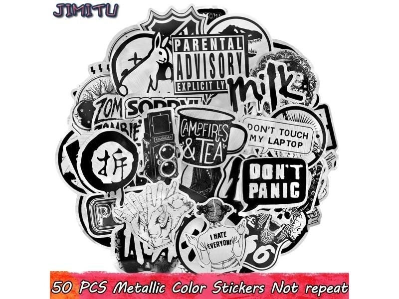 50PCS Metallic Black White Sticker DIY For Various Items Carousel 1