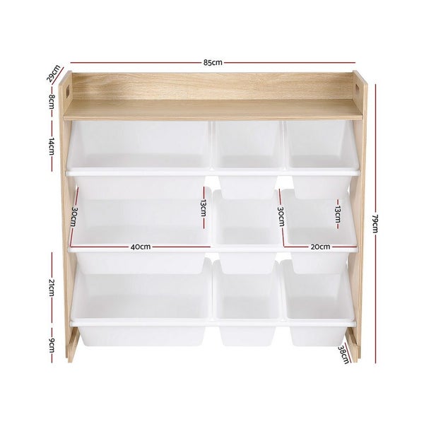 Keezi Kids Toy Box 9 Bins Bookshelf Organiser Display Shelf Storage Rack Wooden Carousel 2
