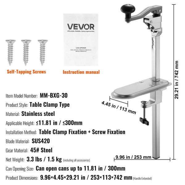 Vevor Commercial Manual Can Opener Heavy-Duty Tabletop Adjustable 300Mm Height C Carousel 2