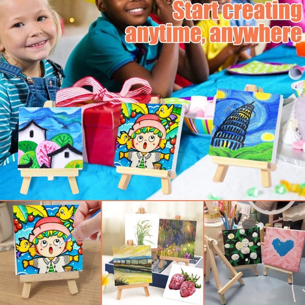 34pcs Mini Canvas and Easel Set with Acrylic Paint Palettes Paintbrushes Crea Carousel 2
