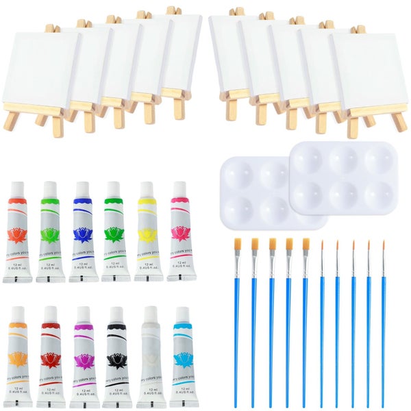 34pcs Mini Canvas and Easel Set with Acrylic Paint Palettes Paintbrushes Crea Carousel 11