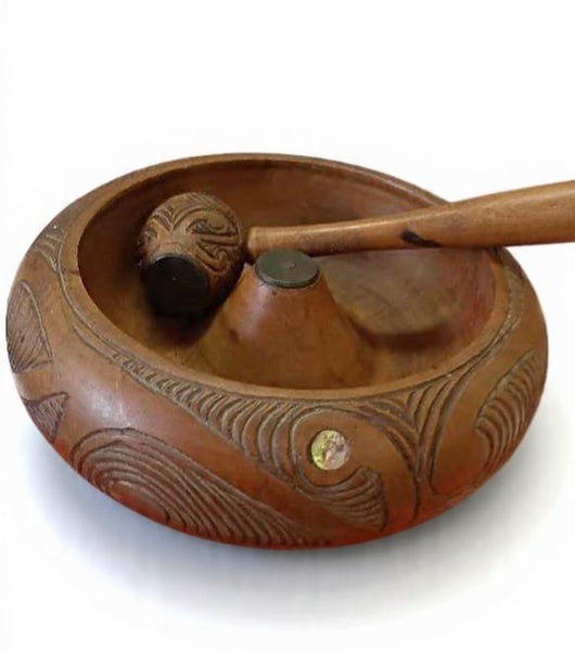 Maori Carved Nut Cracker Bowl With Mallet Carousel 1