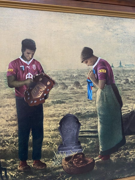 State of Origin - Framed Queensland Maroon Painting On Old Canvas Print Carousel 3