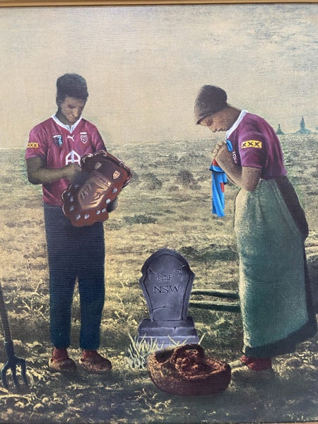 State of Origin - Framed Queensland Maroon Painting On Old Canvas Print Carousel 2