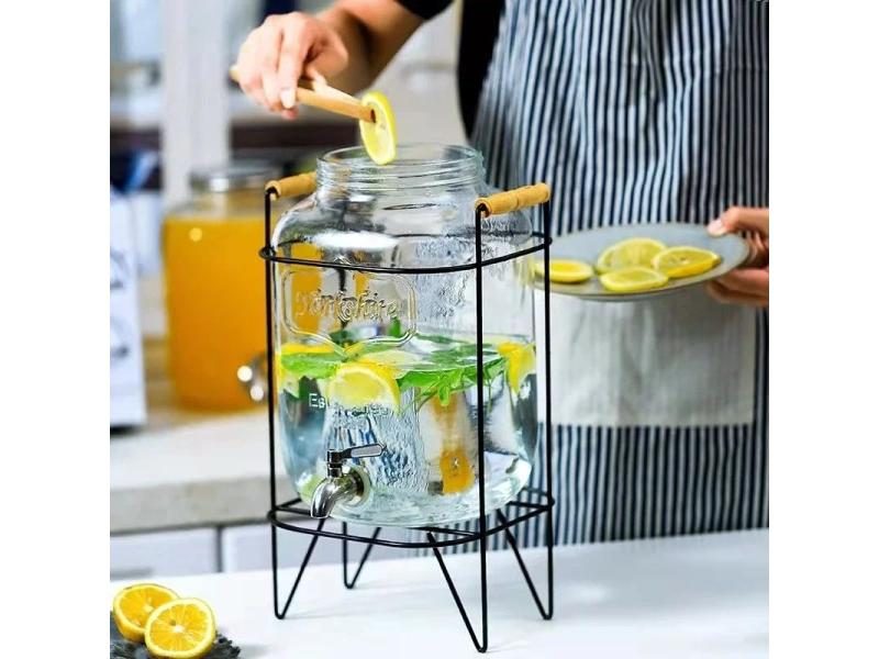 Beverage Bucket With Fauct 4L Glass Jar Party Juice Dispenser Glass Drink Carousel 1