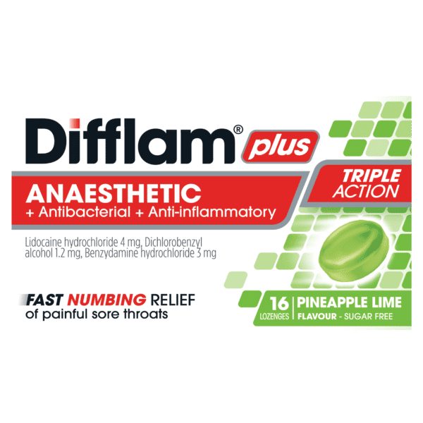 Difflam Plus Anaesthetic + Antibacterial + Anti-inflammatory lozenges Pineapp... Carousel 1