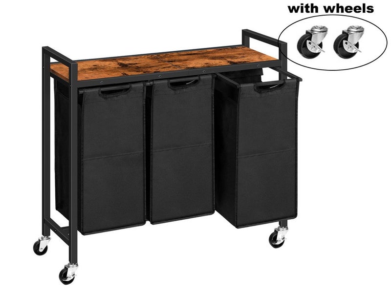 Laundry Hamper Basket with 3-Sorter and Wheels Carousel 1