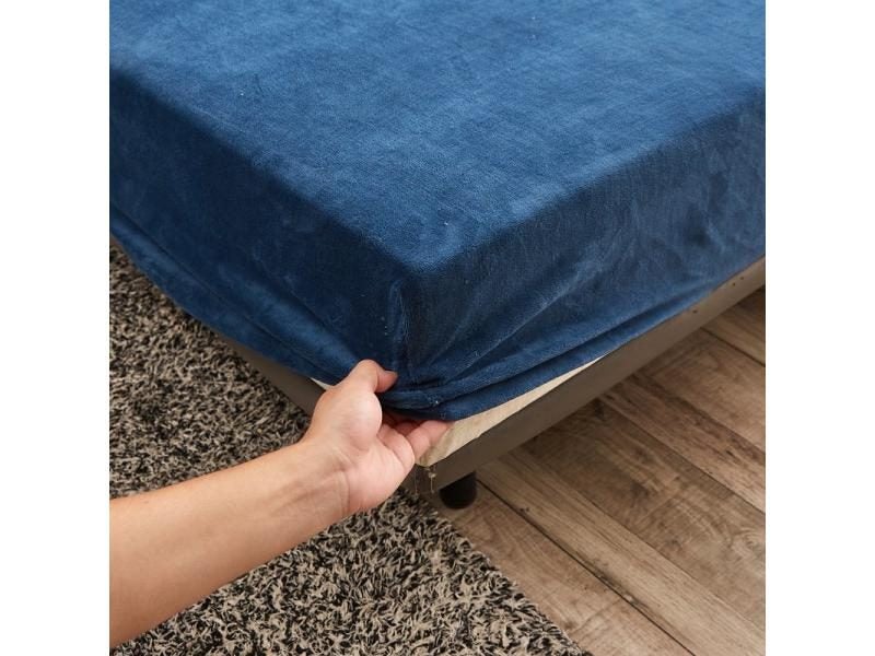 Solid Stretch Velvet Fabric Fitted Sheet Soft Elastic Bedspread Mattress Cover Carousel 1