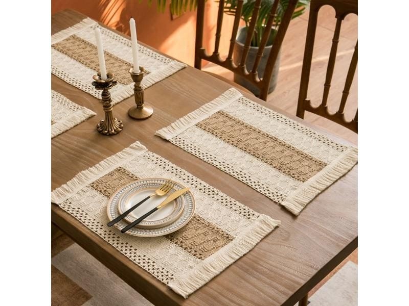 4PCS Boho Placemats Farmhouse Placemat With Tassels For Table Decor Rustic Carousel 1