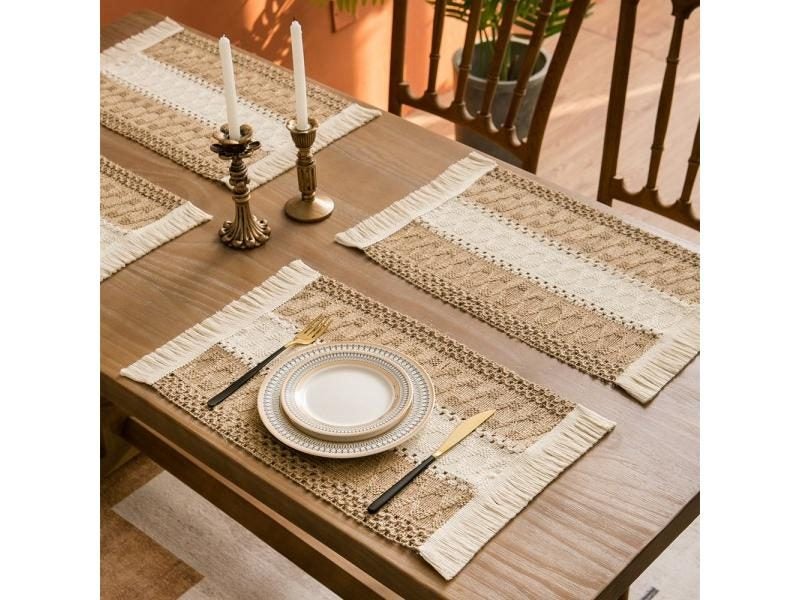 4PCS Boho Placemats Farmhouse Placemat With Tassels For Table Decor Rustic Carousel 2