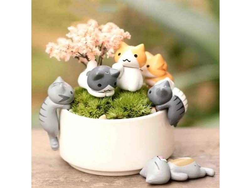 6 Pcs Set Cartoon Lucky Cat Miniature Decorations Carousel 1