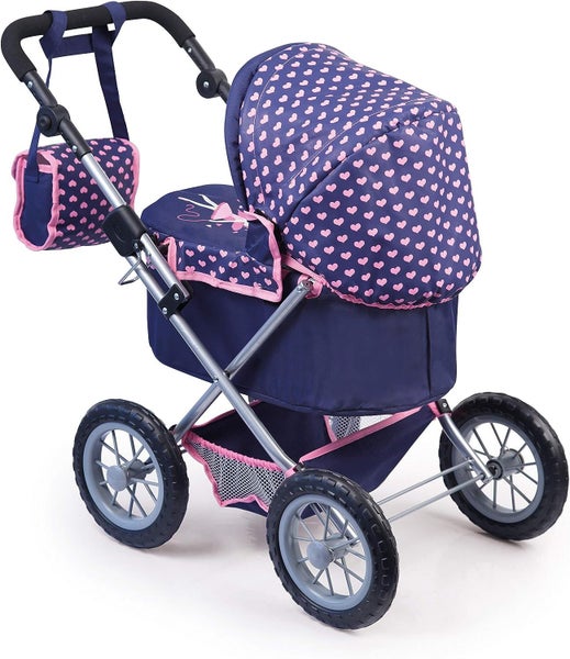 Trendy Dolls Pram Foldable With Height-Adjustable Handle Blue And Pink Carousel 2