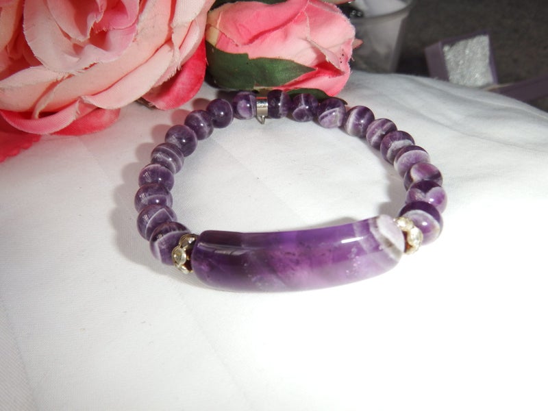 Natural Beautiful Amethyst ID Rhinestone Bracelet with Heart Carousel 1