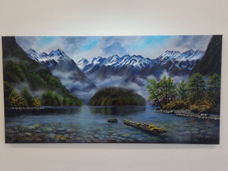 Driftwood Log Lakeside Fiordland - Caley Hall - Original Painting Carousel 1