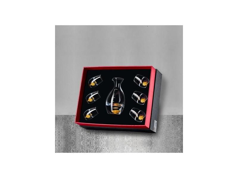 24K Gold Foil Crystal Vodka Spirit Sake Wine Decanter Shot Glass Set Still Carousel 1