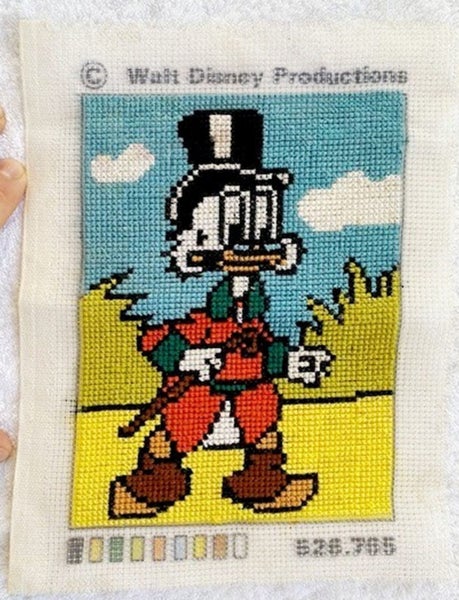 Scrooge McDuck Vintage Disney Needlework Hand Stitched in late 1960s. 24.5 cm Carousel 1