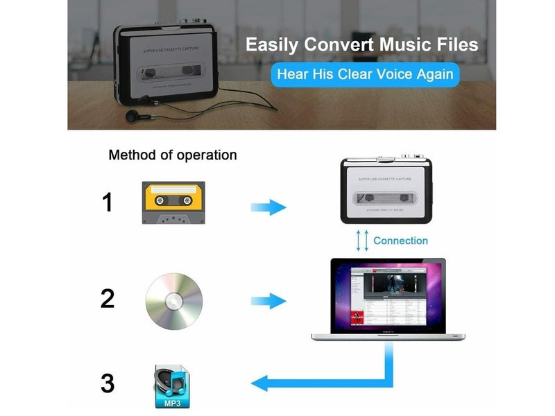 Walkman USB Cassette Player Tape to MP3 Converter Carousel 7