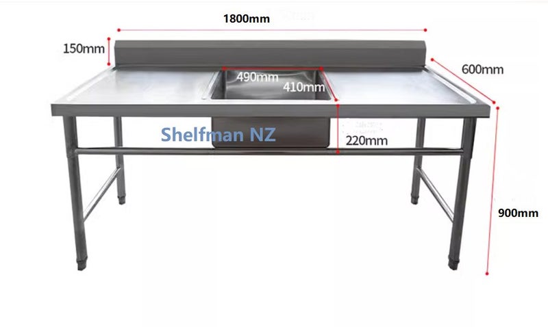 Stainless Steel Freestanding Middle Sink with bench + splash back 1800*600*900mm Carousel 1