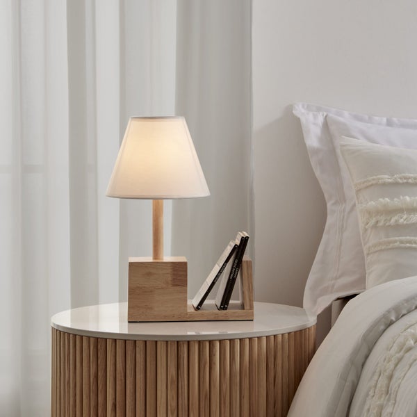 Sherwood Marie Wooden Bedside Table Lamp With Bookshelf Carousel 2
