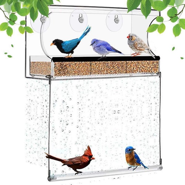 Window Bird Feeder for Outdoors, Clear Bird Feeders Window Mounted with Self- Carousel 2