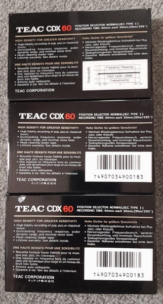 3 x 60 min TEAC CDX 60min Blank Audio Cassette Tapes (new/sealed) Carousel 2