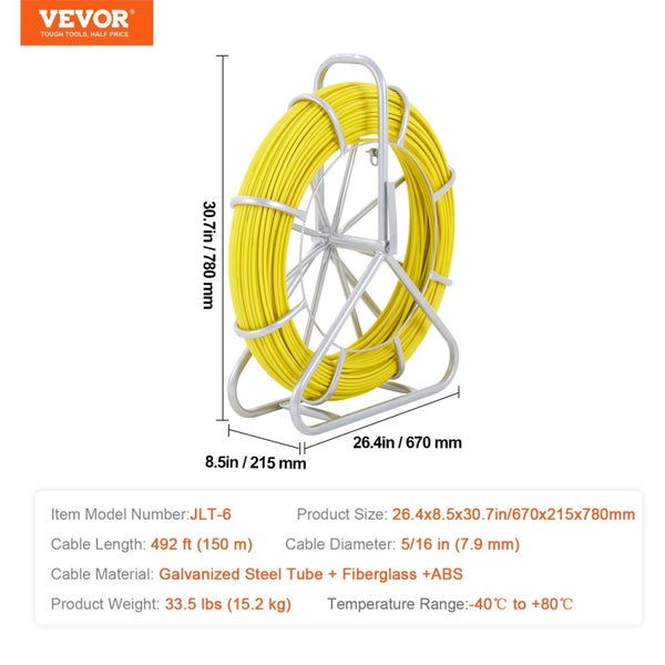 Vevor Fish Tape Fiberglass 150 M 7.9 Mm Duct Rodder Fishtape Wire Puller Cable R Carousel 2
