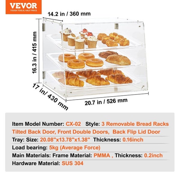 Vevor Pastry Display Case 3 Tier Commercial Countertop Bakery Acrylic Box With R Carousel 2