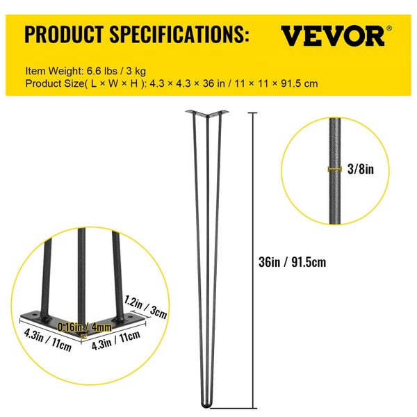 Vevor Hairpin Table Legs 36 Inch Set Of 4 Diy Desk Rods Heavy Duty Carousel 2