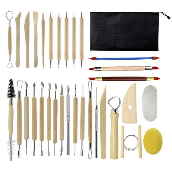 Elosung 32-Piece Pottery Tool Set With Cloth Bag Diy Clay Sculpting Kit For Kids Carousel 1