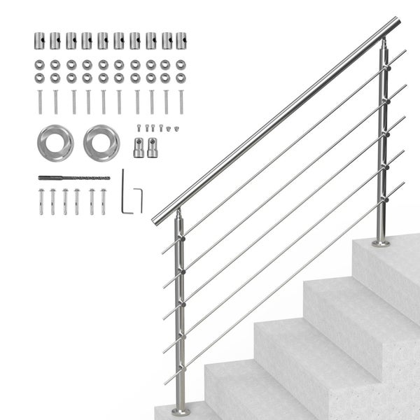Vevor 59In Handrails For Outdoor Steps Crossbars Staircase Porch Deck White Carousel 1