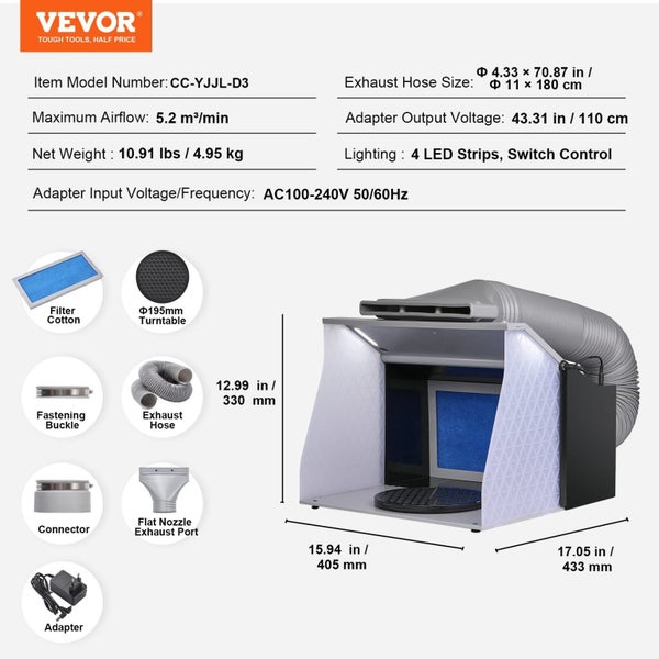 Vevor Airbrush Spray Booth Portable Hobby Paint Kit With 4 Led Light Powerful Du Carousel 2