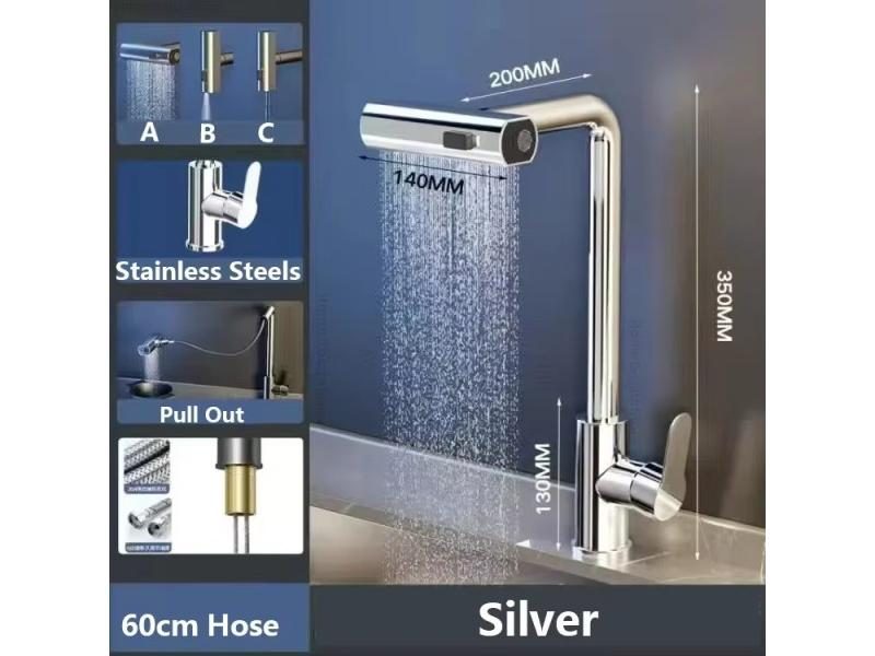 Grey/Silver Pull Out Kitchen Faucet Flexible Hot And Cold Water Kitchen Sink Carousel 1