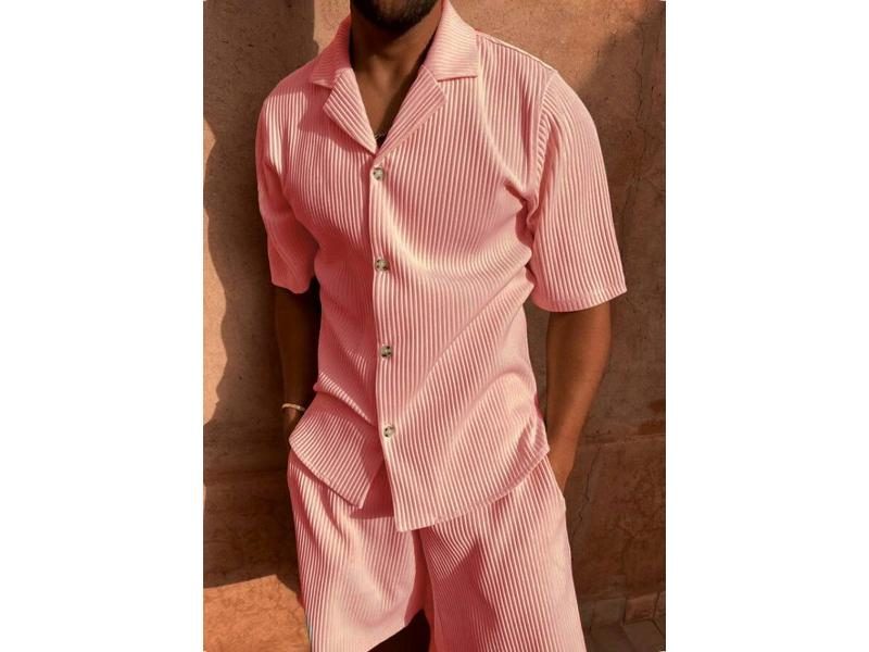 Spring/Summer Suit Solid Color Corduroy Shorts Sleeve Shirt And Shorts Stretch Carousel 1