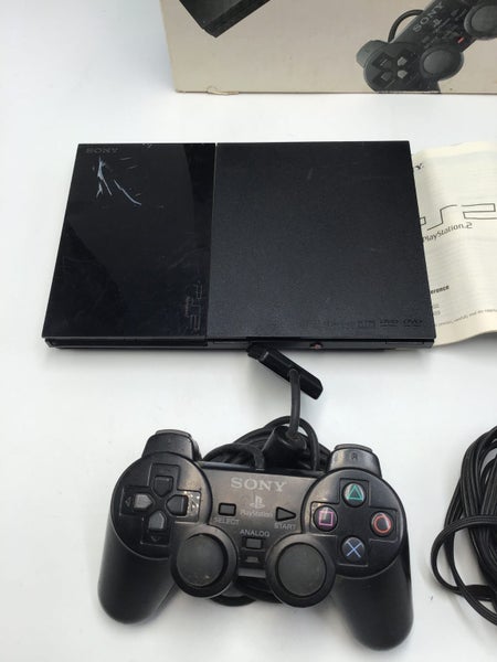 * Black PS2 Slim Console w/ Controller & Cables BOXED! * Carousel 2