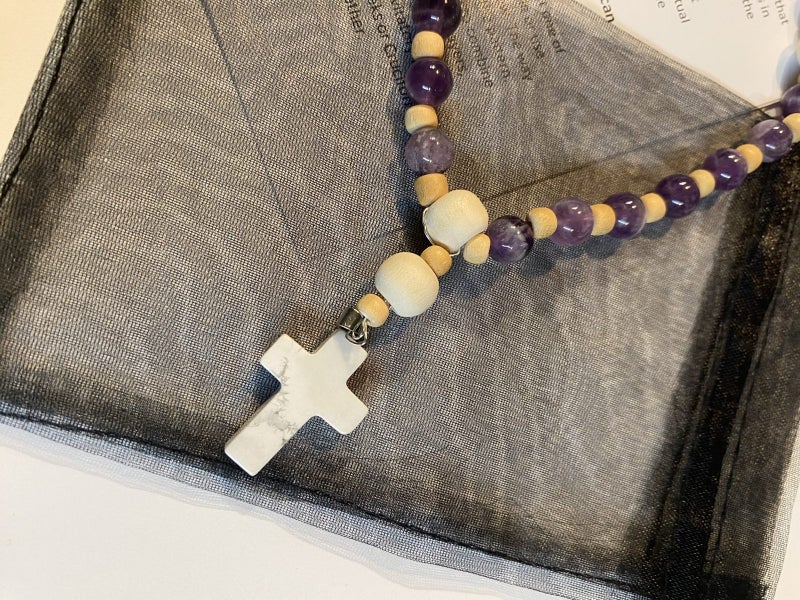 ANGLICAN PRAYER BEADS-white stone cross Carousel 2