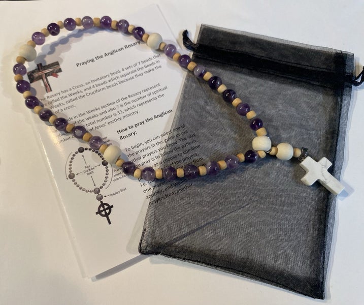 ANGLICAN PRAYER BEADS-white stone cross Carousel 1