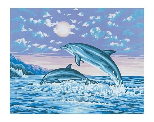 Collection D'Art Tapestry Canvas 50X60 Jumping Dolphins Carousel 1