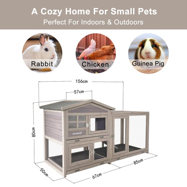 Natural Fir Wood Rabbit Hutch Waterproof Roof Indoor Outdoor Small Animal Cage Carousel 2