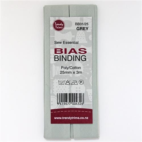 Trendy Trims Bias Binding - 25mm x 3m Grey Carousel 1