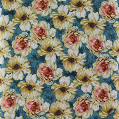 Wilmington Prints Marche De Fleur - Packed Floral Aqua Carousel 1
