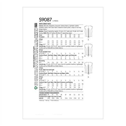 Simplicity Pattern 9087 Men's Steampunk Corset Vests BB (46-48-50-52) Carousel 2