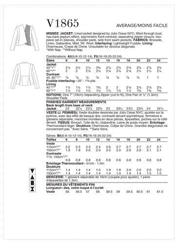 Vogue Pattern Misses' Jacket V1865 A5 (6-8-10-12-14) Carousel 2