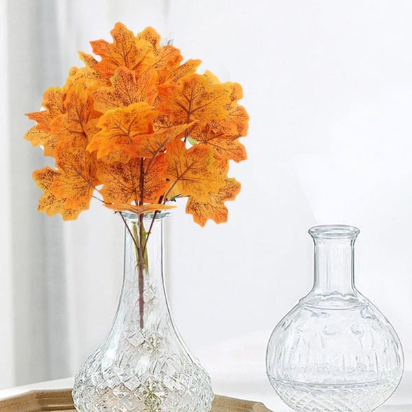 Fake Fall Leaves Stems, 2 Pcs 15.4 In Artificial Leaves Branches, Autumn Mapl Carousel 8