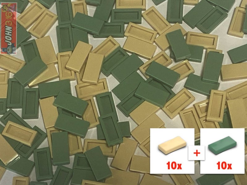 20x NEW LEGO 1x2 TILES #3069 - 10x SAND GREEN + 10x TAN {HARRY POTTER COLOURS} Carousel 1