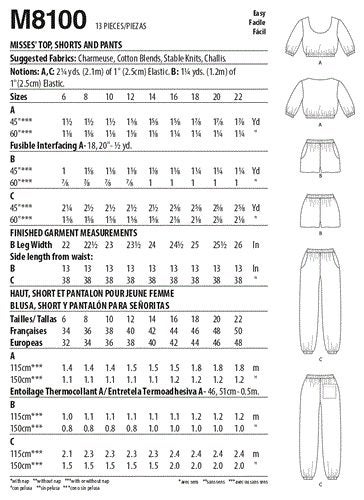 McCalls Pattern 8100 #Ornella - Misses' Top Shorts & Pants 6-8-10-12-14 Carousel 2