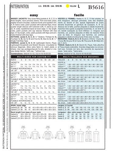 Butterick Pattern 5616 Misses' Jacket 6-8-10-12 Carousel 2