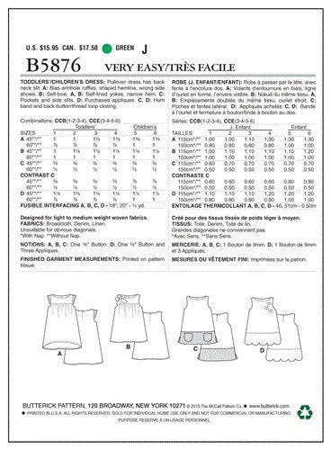 Butterick Pattern 5876 Toddlers'/Children's Dress 3-4-5-6 Carousel 2