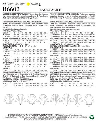 Butterick Pattern 6602 Misses'/Misses' Petite Jacket 6-8-10-12-14 Carousel 2