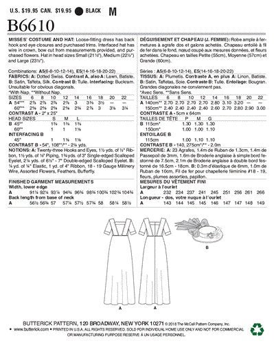 Butterick Pattern 6610 Misses' Costume and Hat 14-16-18-20-22 Carousel 2
